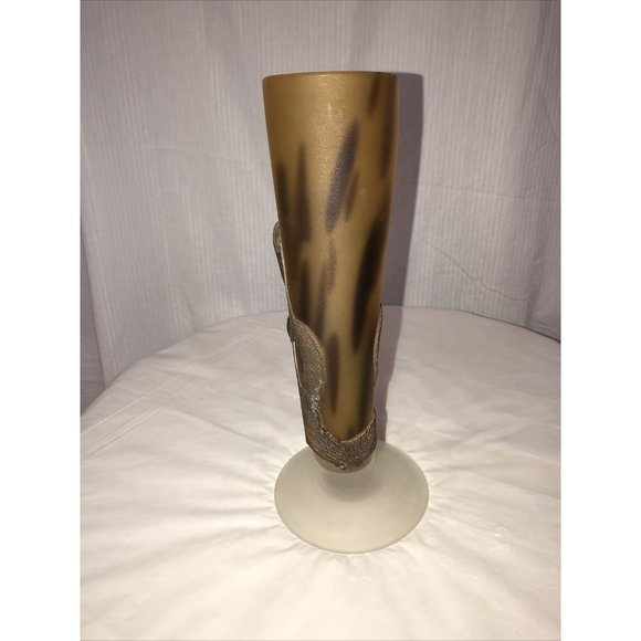 Art Deco Style Blown Glass Vase "Corn" 3d Metal Coated Brown  Handmade - Picture 3 of 12